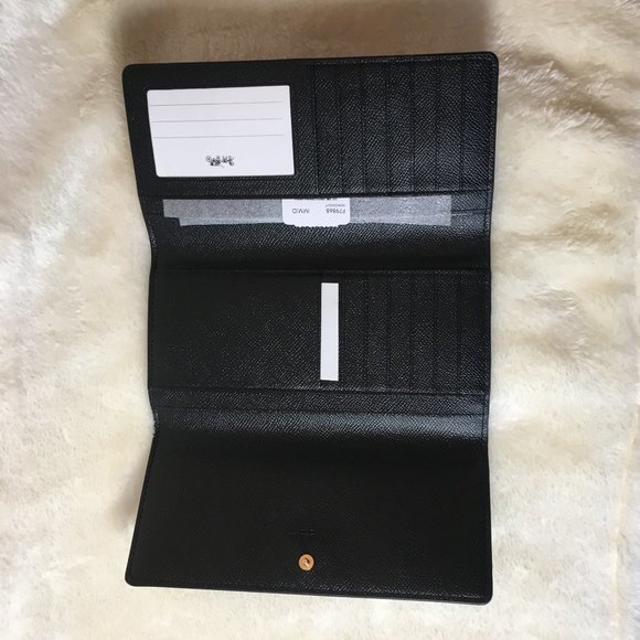 Coach black pebble leather trifold womens wallet large - Picture 4 of 6